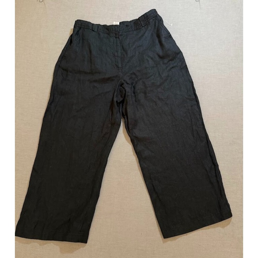JM Collection Linen Pants Womens 10 Black Wide Leg Casual Ladies 28x22.